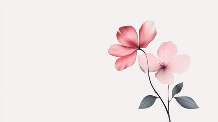 Fototapeta premium Elegant Minimalist Floral Design with Soft Pink and Blush Flowers and Subtle Green Leaves on a Neutral Background