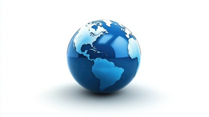 Fototapeta premium Blue Earth Globe Rotating on White Background with Visible Continents and Oceans in Minimalistic Design