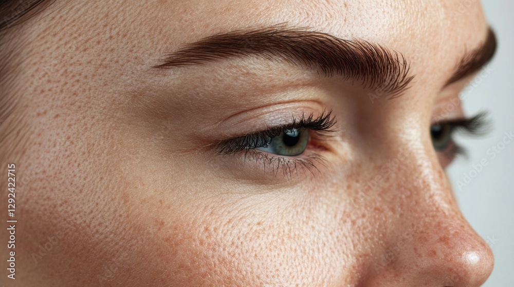 Poster close up view of womans face showing contrasting skin textures for cosmetic research. generative ai