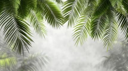 Lush palm leaves frame misty jungle