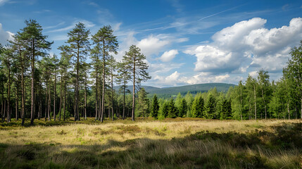Beautiful Lush Forest Landscape Under a Blue Sky