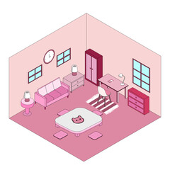 Isomeric living room, simple decoration