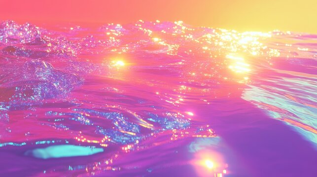 Vibrant sunset ocean waves, digital art