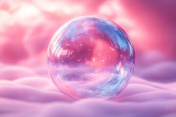 Iridescent Bubble and Soft Lilac Background in Minimalist Digital Art with Chromatic Dispersion and Fluid Dynamics