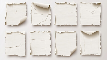 Strips and pieces of torn paper - realistic vector illustration set of notepad sheets with ripped edges effect. Blank square and rectangular scraps with ragged and broken borders, cut cardboard.