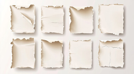 Fototapeta premium Strips and pieces of torn paper - realistic vector illustration set of notepad sheets with ripped edges effect. Blank square and rectangular scraps with ragged and broken borders, cut cardboard.