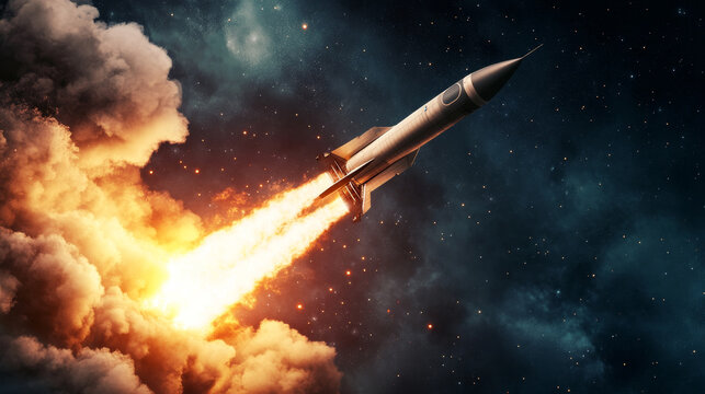 Missile effect, rocket launch fire trail with black smoke, spacecraft startup, space jet vertical flame. Realistic 3d vector airplane take off, ballistic burst track isolated on transparent background