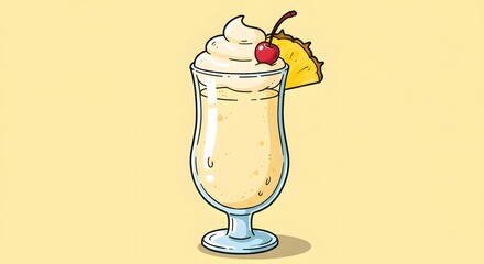 Creamy pina colada cocktail with pineapple and cherry garnish illustration