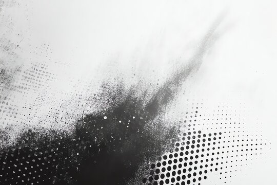 Abstract Black Ink Splatter with Halftone Dots Texture on White