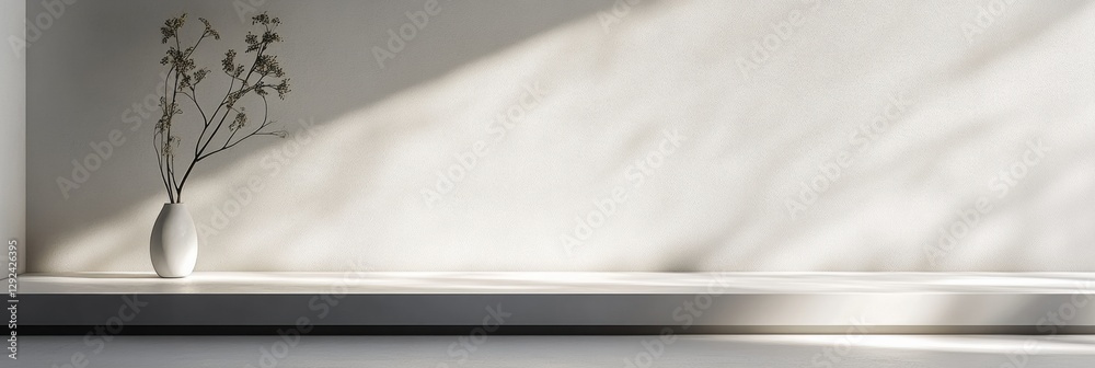 Poster Minimalist interior with a vase and natural light creating soft shadows in a contemporary space. Generative AI