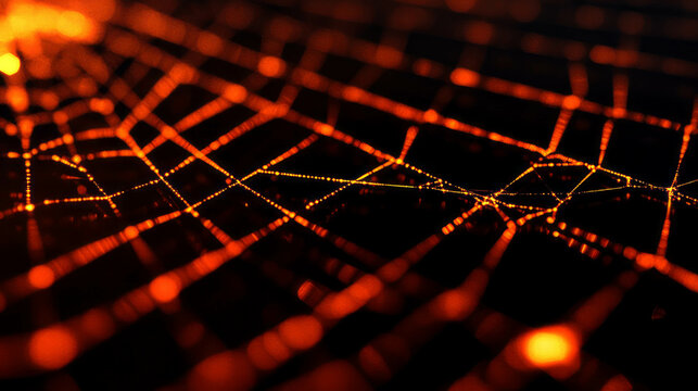 Enchanting spiderweb illuminated by fiery glow in mysterious night setting