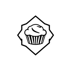 Muffin icon within a starburst-shaped frame.