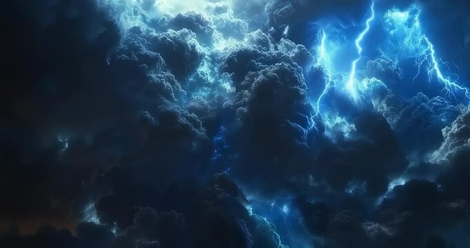 Thunderstorm clouds with blue lightning, suitable for event background and vj loop 