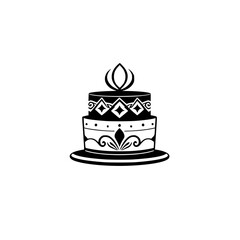 Two-Tiered Cake with Royal Crown: Black and White Illustration