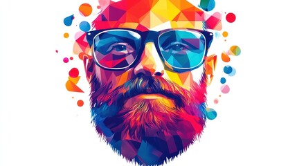 Colorful geometric man portrait, vibrant background