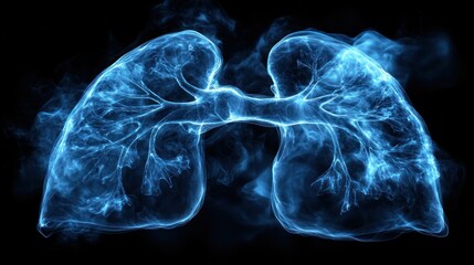 Smoky blue lungs, dark background, medical