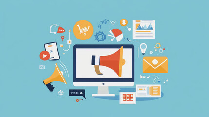 Inbound marketing banner. Concept of business strategy for attract and retention customers. Woman with big magnet and dog with megaphone, vector illustration in contemporary style