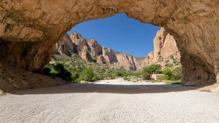 Fototapeta premium Canyon archway view, desert valley, mountains. Possible use Nature photography