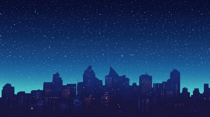 Fototapeta premium Bright city skyline illuminated at night with stars overhead creating a magical atmosphere in a bustling urban landscape. Generative AI