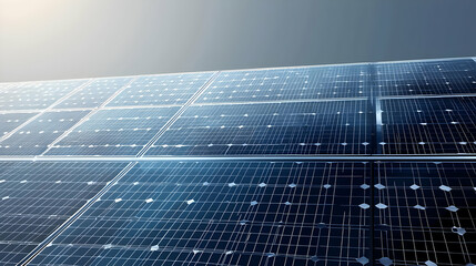 Renewable Solar Energy Technology with Photovoltaic Panels Under Blue Sky