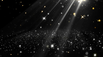 Sparkling facets and star light rays on black background for elegant design