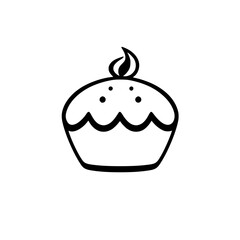 Minimalist black and white cupcake with a lit candle on a white background. The image depicts a black and white cupcake.