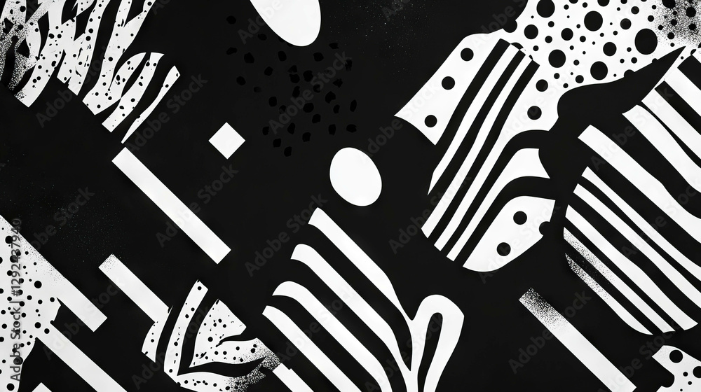 Poster abstract monochrome background with striped patterns and zigzag lines for artistic design