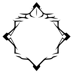 Abstract, geometric art with sharp, angular lines and a central white space.