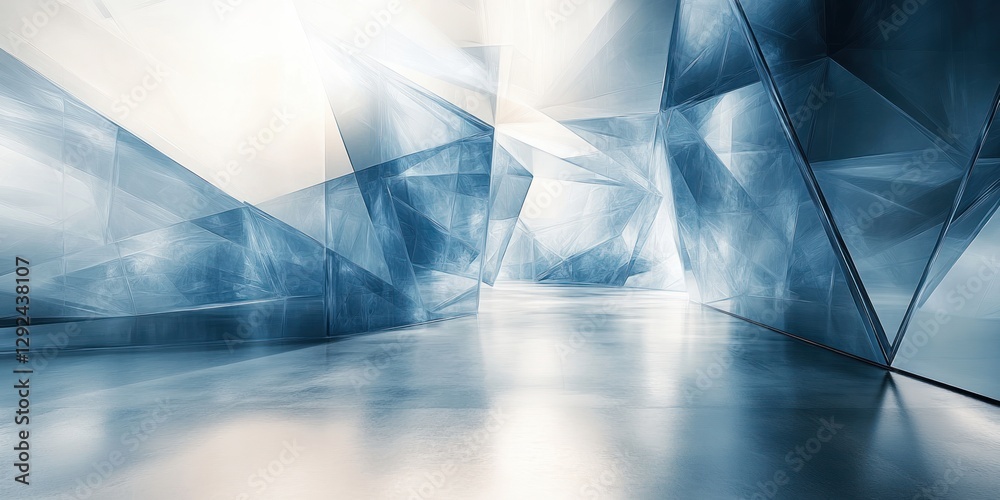 Aufkleber futuristic technology abstract background soft blue white geometric shapes digital art circuits netw