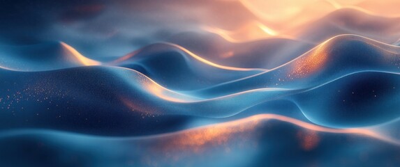 Naklejka premium Abstract Digital Art Smooth Flowing Curves Teal Navy Light Depth Tranquility Modern Minimalism