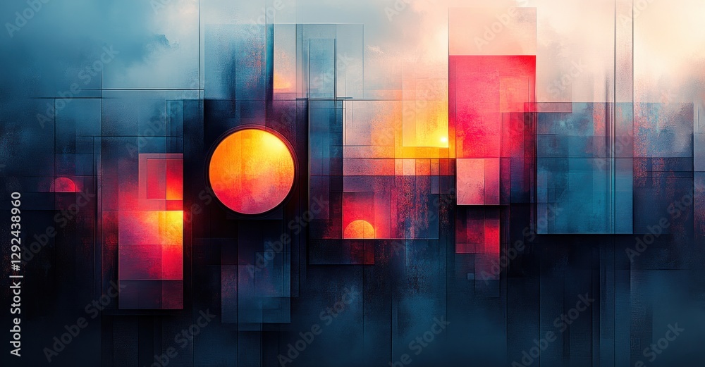 Poster abstract geometric technology design with circle and line patterns on light background