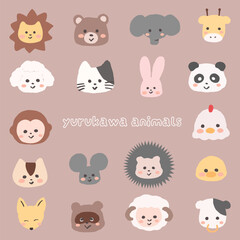 手書きのシンプルで可愛い動物の 18種アイコンセット　幼稚園　保育園　可愛いイラスト © FukuchiFactory