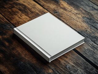Fototapeta premium Blank White Book Mockup on Rustic Wooden Table with High Contrast Lighting Texture