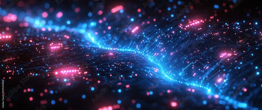 Poster Futuristic Cyberpunk Digital Art with Glowing Circuit Patterns and Dynamic Composition
