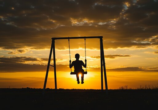 Silhouette of Child Swinging