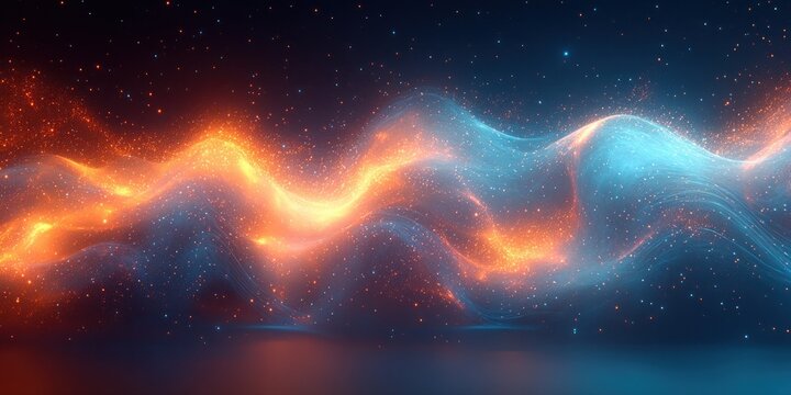 Abstract Sound Wave Visualization Flowing Digital Design with Glowing Blue Teal Gradients and Symmetrical Patterns