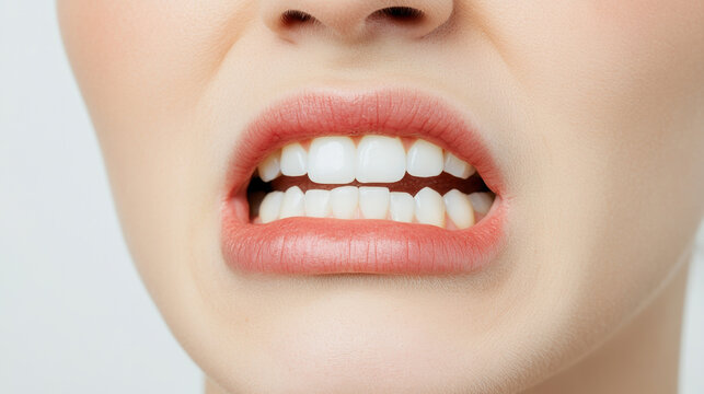 Awkward smile with slightly crooked teeth, showcasing dental expression and emotion