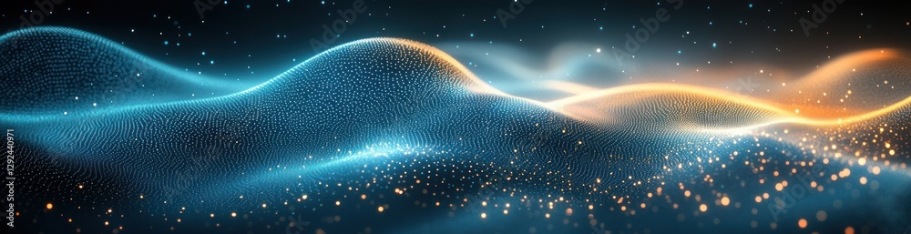 Fototapete abstract digital background with flowing curves and dots in soft blue and teal gradients