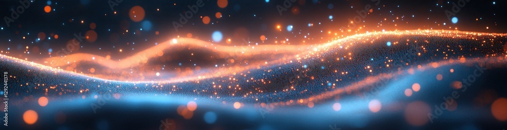 Aufkleber futuristic abstract design with glowing blue waves and circles in digital art style