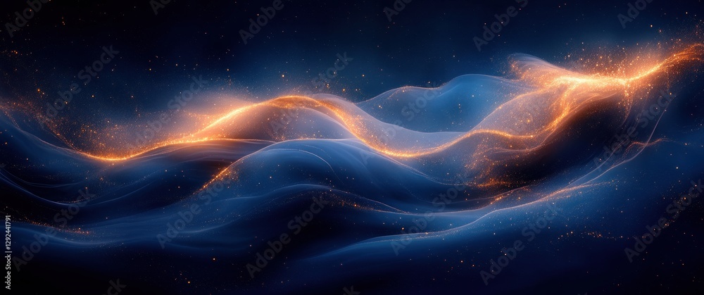 Poster abstract blue wave with gold highlights smooth gradient motion modern design luxury background illus