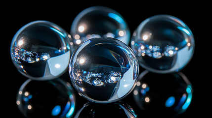 Naklejka premium Reflections on transparent spheres with distorted background for abstract design