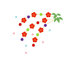 シンプルでカラフルな餅花飾り（繭玉飾り）のイラスト