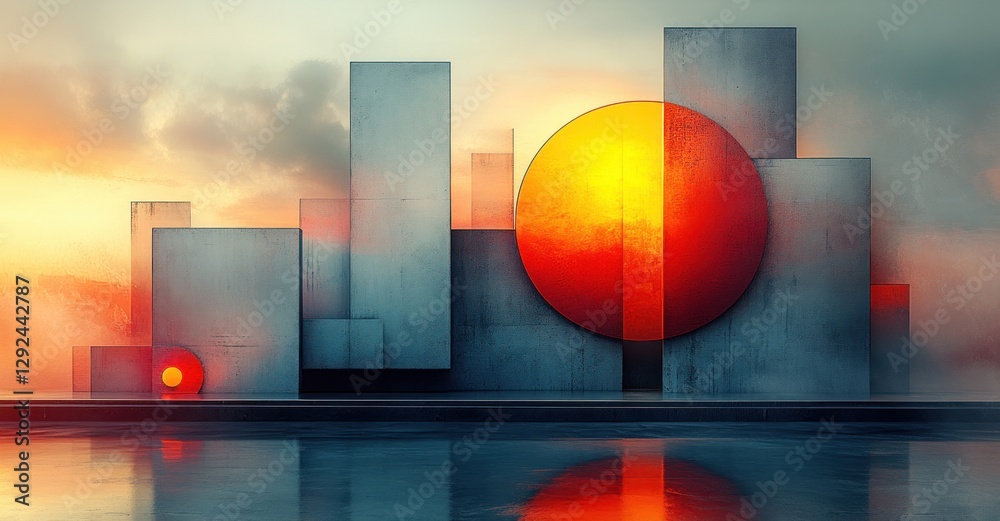 Aufkleber abstract geometric composition with modern technology design and soft ambient lighting in blue red o
