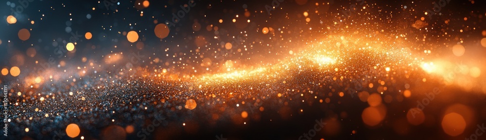 Poster dreamy abstract background with soft bokeh lights glittering gold and silver specks and ethereal glow
