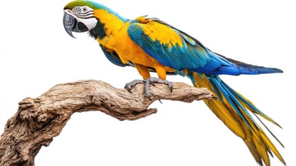 Fototapeta premium A vibrant macaw perched on a branch, showcasing its colorful feathers.