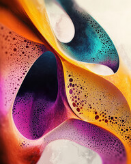 Colorful abstract design with fluid shapes and bubbles in vibrant hues