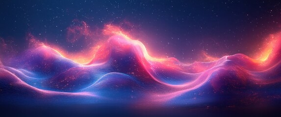 Obraz premium Abstract Wave Lines Flowing Neon Light Pattern on Dark Blue Gradient Background Futuristic Design