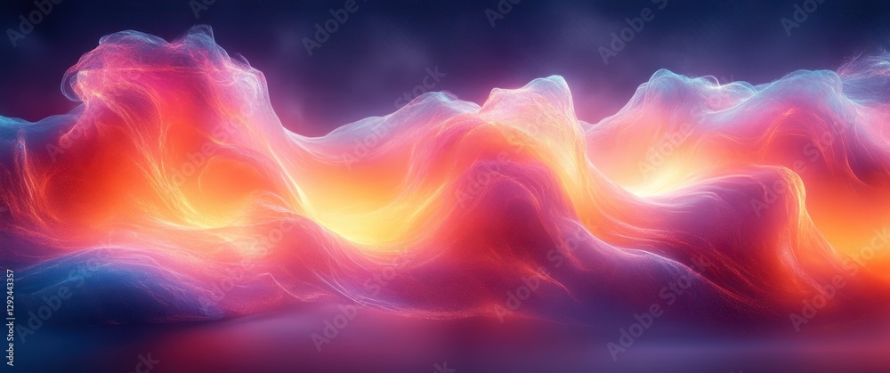 Leinwandbilder futuristic abstract wave design with flowing lines particle dots and neon light effects on dark blue