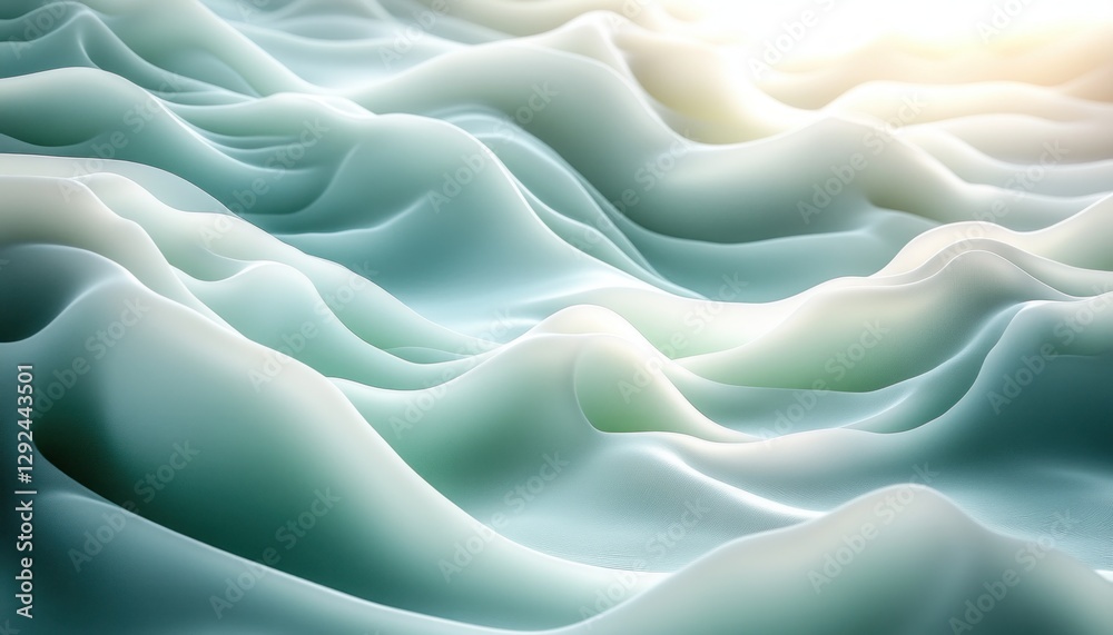Aufkleber serene abstract composition of soft waves in mint green and white with minimalistic style and natura