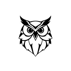 Vector owl illustration featuring a minimalist black and white design on a white background.